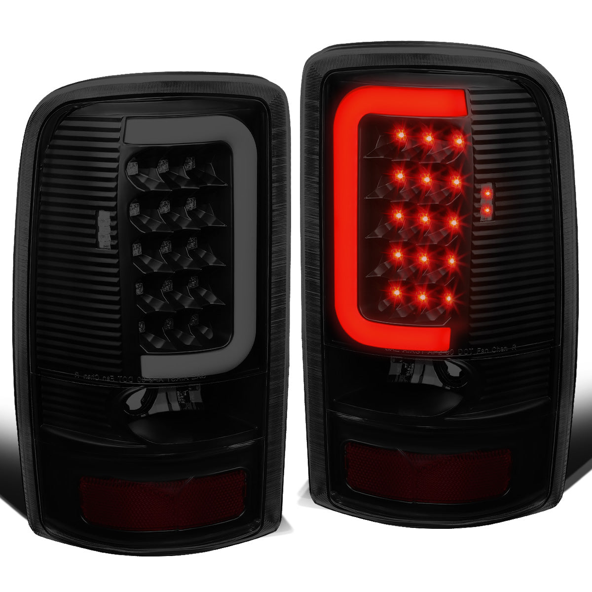 FAROS TRASEROS 00-06 CHEVY TAHOE , CHEVY SUBURBAN 1500 , 2500 , GMC YUKON , YUKON XL 1500 , 2500 - C-BAR - 3D - U-HALO LED - FITS LIFT DOOR MODELS ONLY , DOES NOT FIT BARN DOOR MODELS - BLACK / SMOKE