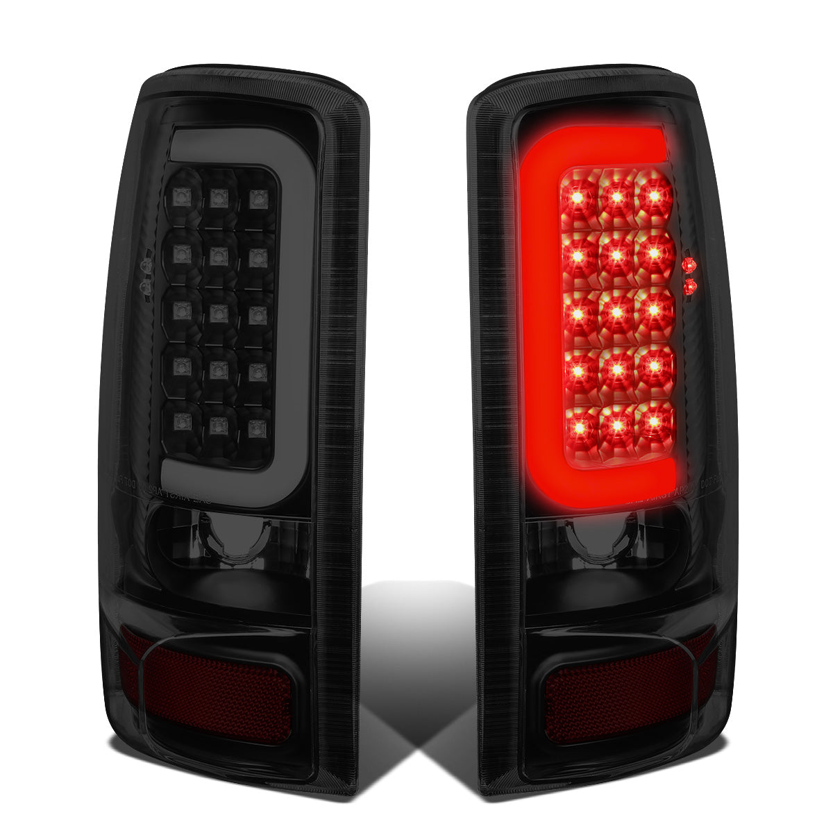 FAROS TRASEROS 00-06 CHEVY TAHOE , CHEVY SUBURBAN 1500 , 2500 , GMC YUKON , YUKON XL 1500 , 2500 - C-BAR - 3D - U-HALO LED - FITS LIFT DOOR MODELS ONLY , DOES NOT FIT BARN DOOR MODELS - BLACK / SMOKE
