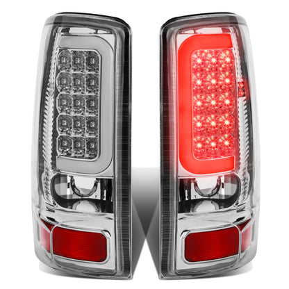 FAROS TRASEROS 00-06 CHEVY TAHOE , CHEVY SUBURBAN 1500 , 2500 , GMC YUKON , YUKON XL 1500 , 2500 - C-BAR - 3D - U-HALO LED - FITS LIFT DOOR MODELS ONLY , DOES NOT FIT BARN DOOR MODELS - CHROME / CLEAR