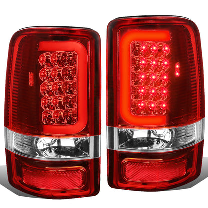 FAROS TRASEROS 00-06 CHEVY TAHOE , CHEVY SUBURBAN 1500 , 2500 , GMC YUKON , YUKON XL 1500 , 2500 - C-BAR - 3D - U-HALO LED - FITS LIFT DOOR MODELS ONLY , DOES NOT FIT BARN DOOR MODELS - CHROME / RED