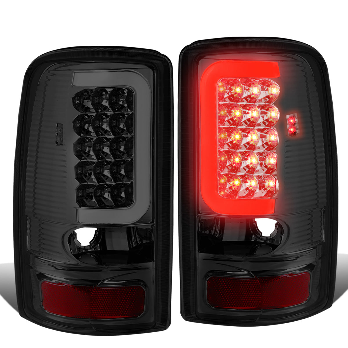 FAROS TRASEROS 00-06 CHEVY TAHOE , CHEVY SUBURBAN 1500 , 2500 , GMC YUKON , YUKON XL 1500 , 2500 - C-BAR - 3D - U-HALO LED - FITS LIFT DOOR MODELS ONLY , DOES NOT FIT BARN DOOR MODELS - CHROME / SMOKE