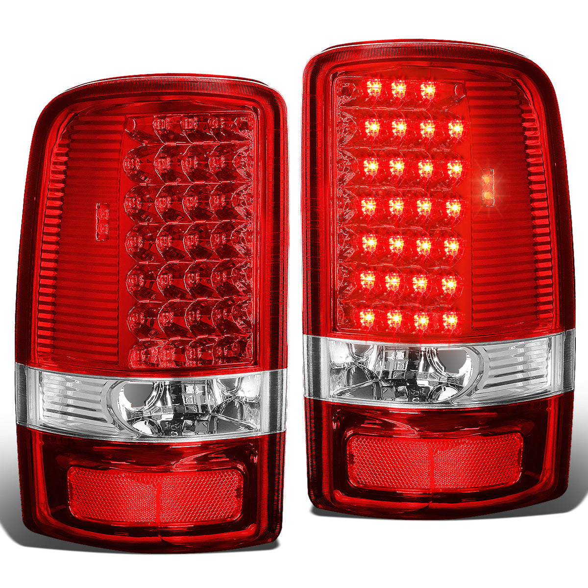 FAROS TRASEROS 00-06 CHEVY TAHOE , CHEVY SUBURBAN 1500 , 2500 , GMC YUKON , YUKON XL 1500 , 2500 - LED - FITS LIFT DOOR MODELS ONLY , DOES NOT FIT BARN DOOR MODELS - CHROME / RED