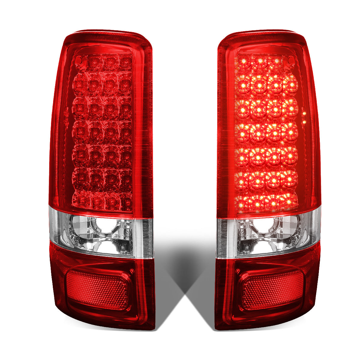 FAROS TRASEROS 00-06 CHEVY TAHOE , CHEVY SUBURBAN 1500 , 2500 , GMC YUKON , YUKON XL 1500 , 2500 - LED - FITS LIFT DOOR MODELS ONLY , DOES NOT FIT BARN DOOR MODELS - CHROME / RED
