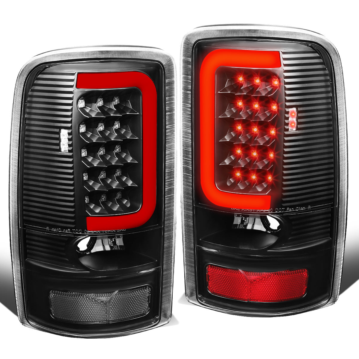 FAROS TRASEROS 00-06 CHEVY TAHOE , CHEVY SUBURBAN 1500 , 2500 , GMC YUKON , YUKON XL 1500 , 2500 - RED C-BAR - 3D - U-HALO LED - FITS LIFT DOOR MODELS ONLY , DOES NOT FIT BARN DOOR MODELS - BLACK / CLEAR