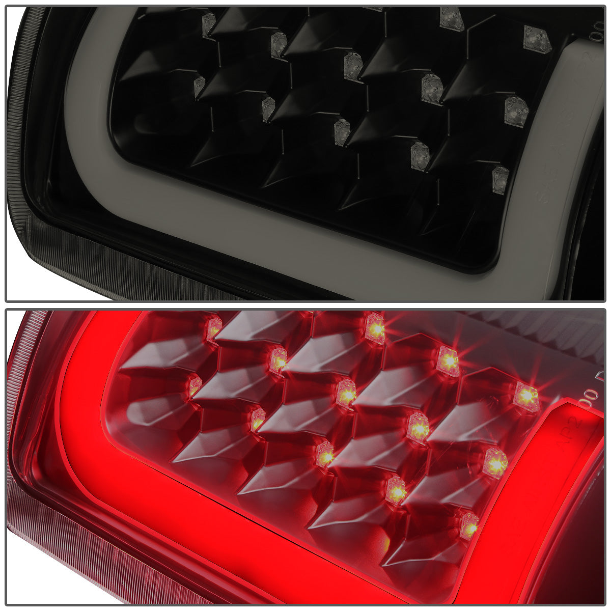 FAROS TRASEROS 00-06 CHEVY TAHOE , CHEVY SUBURBAN 1500 , 2500 , GMC YUKON , YUKON XL 1500 , 2500 - RED C-BAR - 3D - U-HALO LED - FITS LIFT DOOR MODELS ONLY , DOES NOT FIT BARN DOOR MODELS - BLACK / SMOKE