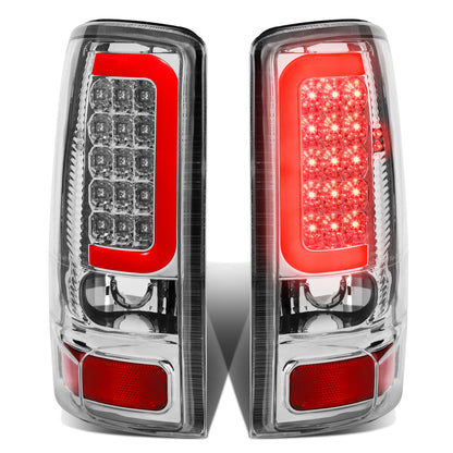 FAROS TRASEROS 00-06 CHEVY TAHOE , CHEVY SUBURBAN 1500 , 2500 , GMC YUKON , YUKON XL 1500 , 2500 - RED C-BAR - 3D - U-HALO LED - FITS LIFT DOOR MODELS ONLY , DOES NOT FIT BARN DOOR MODELS - CHROME / CLEAR