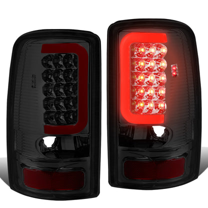 FAROS TRASEROS 00-06 CHEVY TAHOE , CHEVY SUBURBAN 1500 , 2500 , GMC YUKON , YUKON XL 1500 , 2500 - RED C-BAR - 3D - U-HALO LED - FITS LIFT DOOR MODELS ONLY , DOES NOT FIT BARN DOOR MODELS - CHROME / SMOKE
