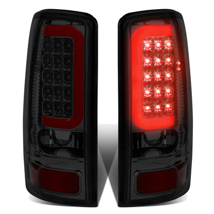 FAROS TRASEROS 00-06 CHEVY TAHOE , CHEVY SUBURBAN 1500 , 2500 , GMC YUKON , YUKON XL 1500 , 2500 - RED C-BAR - 3D - U-HALO LED - FITS LIFT DOOR MODELS ONLY , DOES NOT FIT BARN DOOR MODELS - CHROME / SMOKE