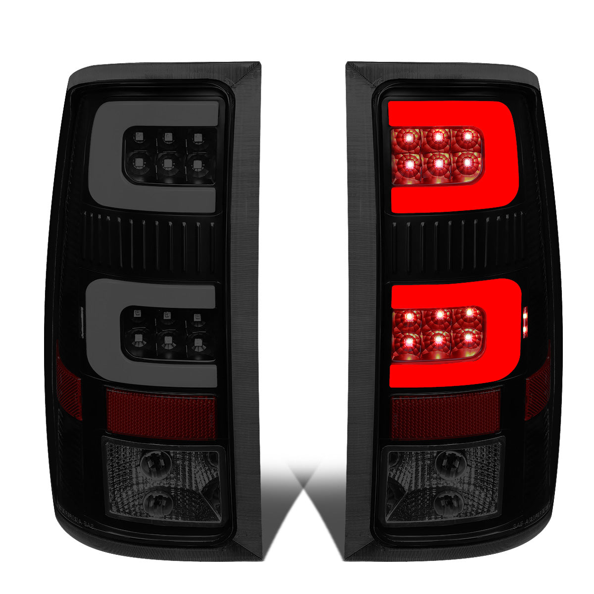 FAROS TRASEROS 07-13 GMC SIERRA 1500 - 07-14 GMC SIERRA 2500HD 3500HD - DOES NOT FIT DUALLY MODELS, DOES NOT FIT DENALI MODELS, DOES NOT FIT MODELS WITH 921 BACKUP BULB MODELS - 3D - LED - BLACK / SMOKE