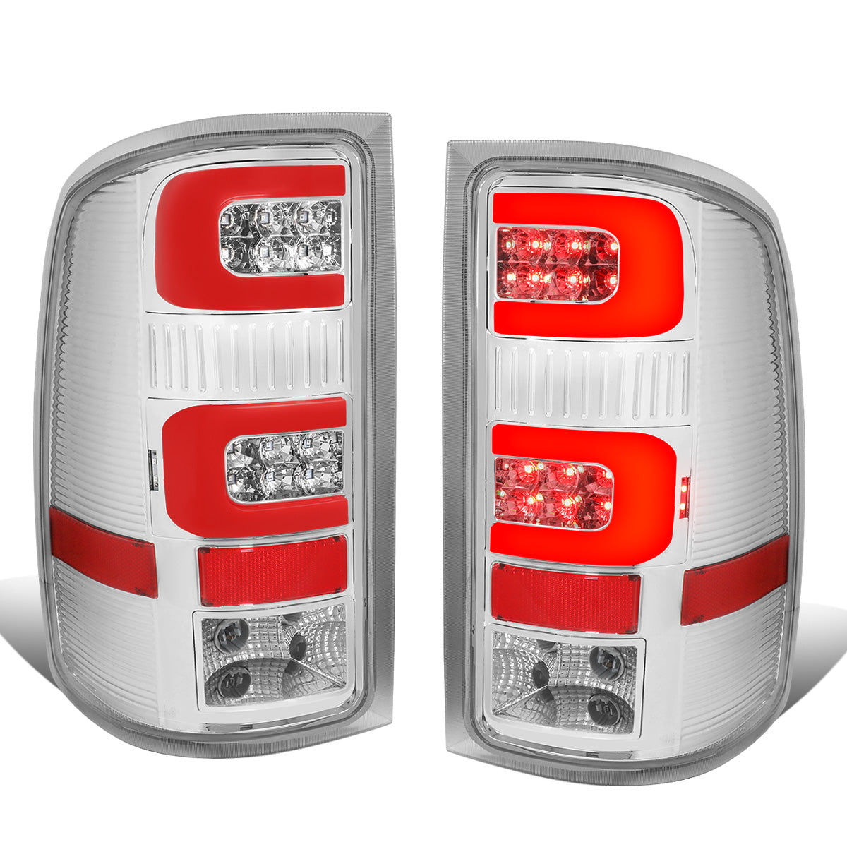 FAROS TRASEROS 07-13 GMC SIERRA 1500 - 07-14 GMC SIERRA 2500HD 3500HD - DOES NOT FIT DUALLY MODELS, DOES NOT FIT DENALI MODELS, DOES NOT FIT MODELS WITH 921 BACKUP BULB MODELS - 3D - RED LED - CHROME / CLEAR