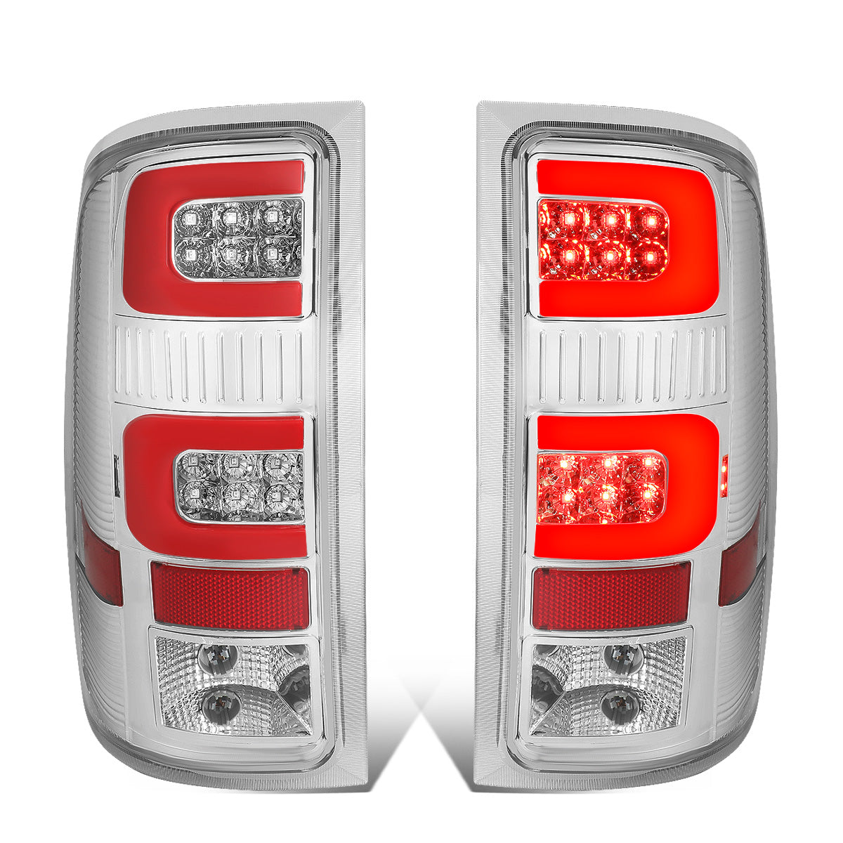 FAROS TRASEROS 07-13 GMC SIERRA 1500 - 07-14 GMC SIERRA 2500HD 3500HD - DOES NOT FIT DUALLY MODELS, DOES NOT FIT DENALI MODELS, DOES NOT FIT MODELS WITH 921 BACKUP BULB MODELS - 3D - RED LED - CHROME / CLEAR