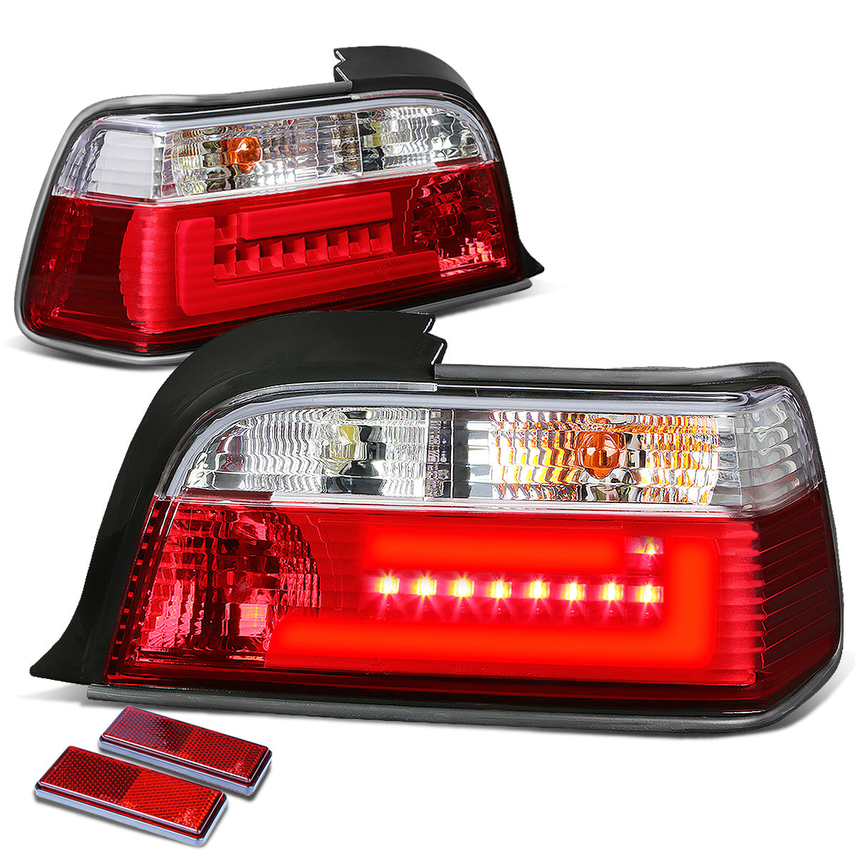 FAROS TRASEROS 92-99 BMW 3-SERIES E36 2-DR - 3D BAR - LED - RED / CLEAR