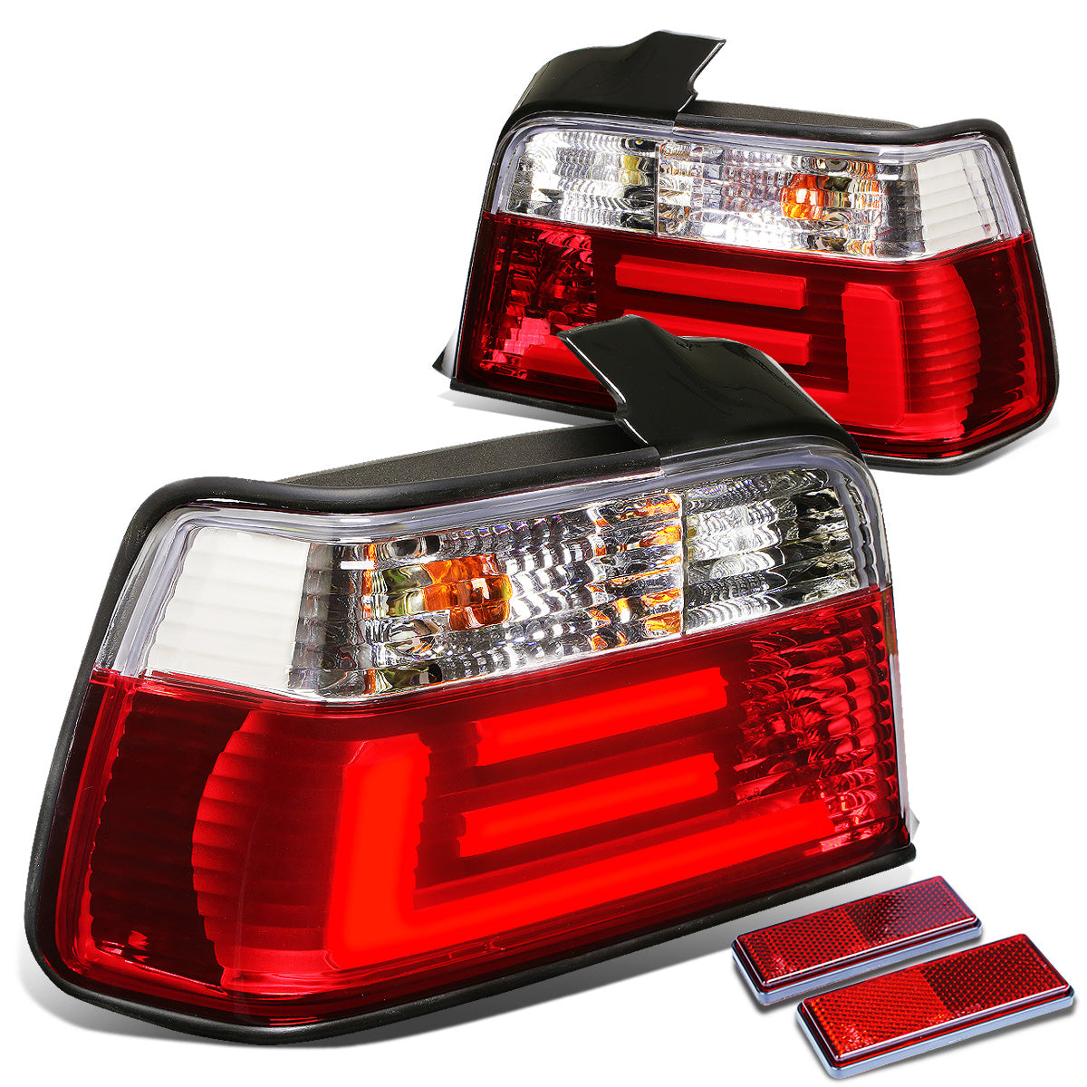 FAROS TRASEROS 92-98 BMW 3-SERIES E36 4-DR - 3D STRIP - LED - CHROME / RED