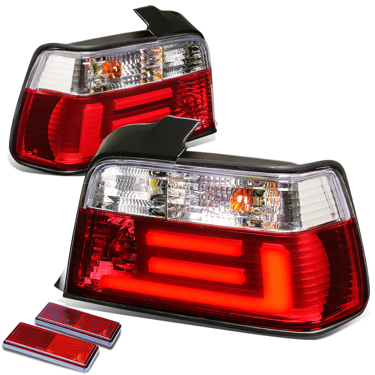 FAROS TRASEROS 92-98 BMW 3-SERIES E36 4-DR - 3D STRIP - LED - CHROME / RED