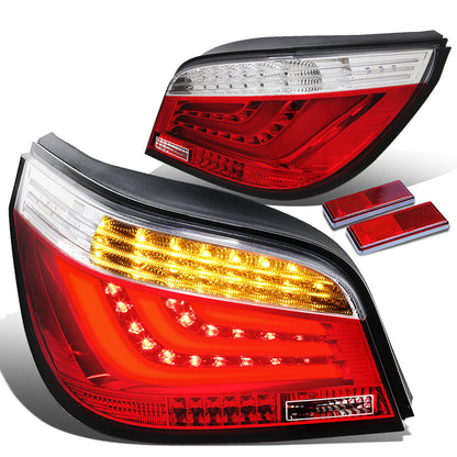 FAROS TRASEROS 04-07 BMW 5-SERIES E60 4-DR - 3D STRIP - LED - RED / CLEAR