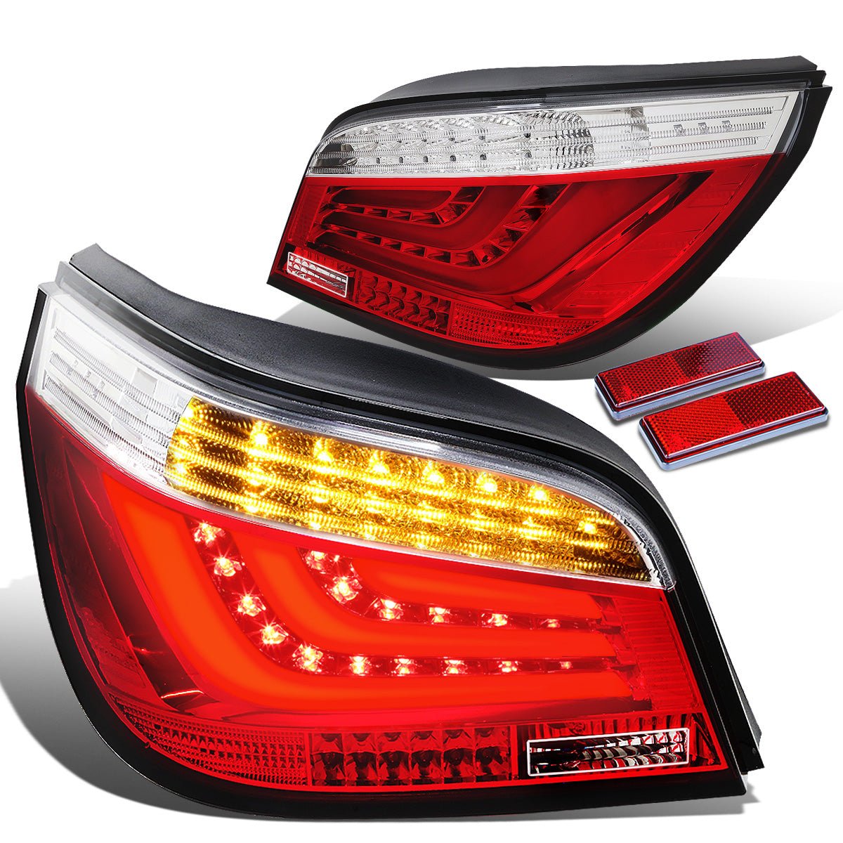 FAROS TRASEROS 08-10 BMW 5-SERIES E60 - 4-DR - 3D STRIP - LED - RED / CLEAR