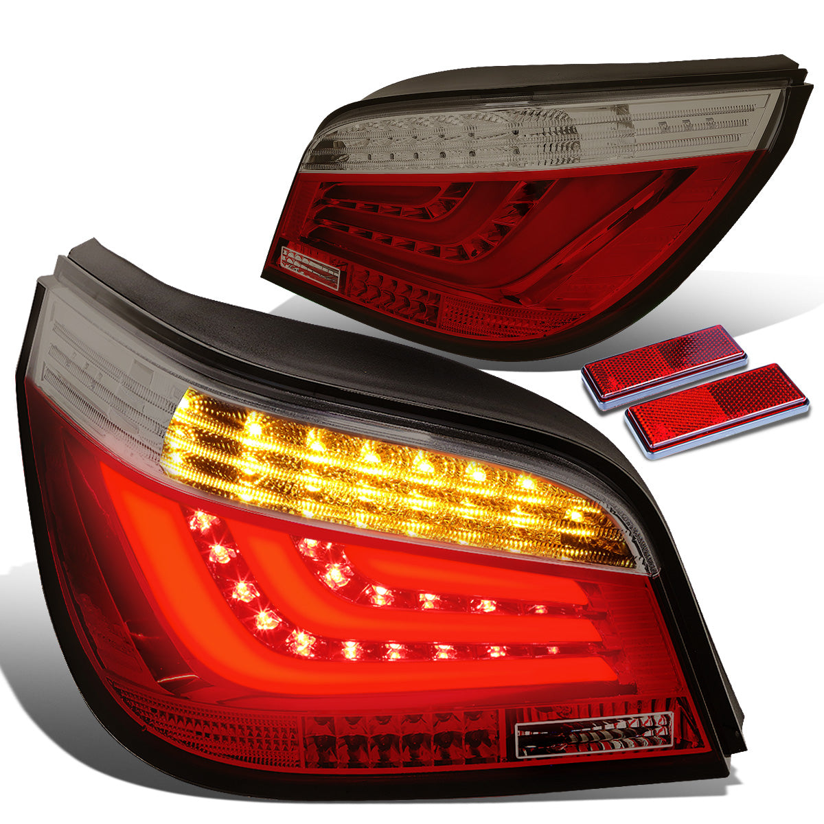 FAROS TRASEROS 08-10 BMW 5-SERIES E60 - 4-DR - 3D STRIP - LED - SMOKE / RED