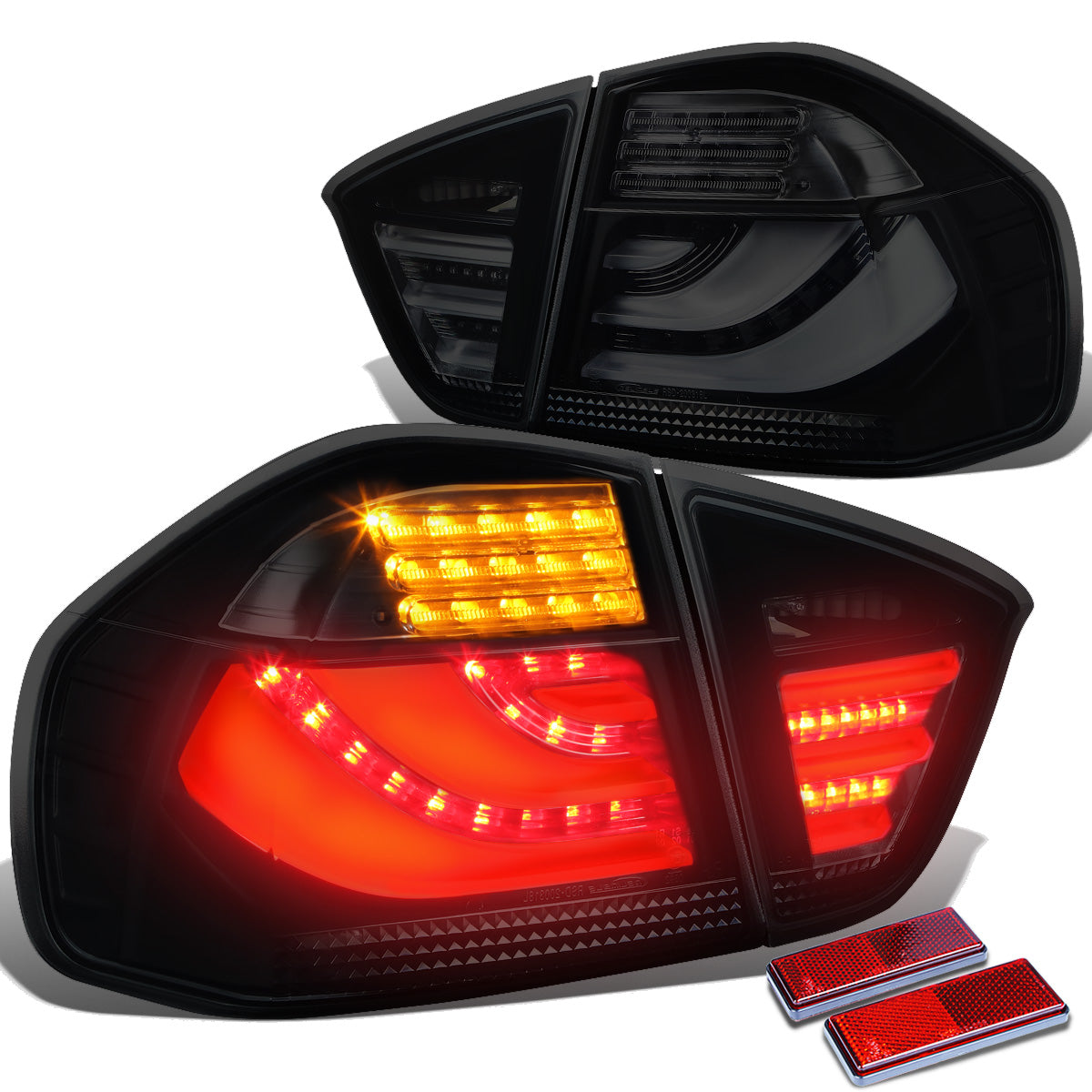 FAROS TRASEROS 05-08 BMW 3-SERIES E90 4-DR - 3D STRIP - LED - BLACK / SMOKE