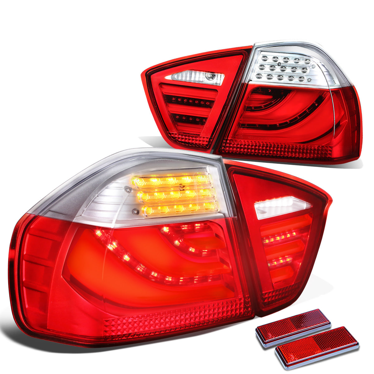 FAROS TRASEROS 05-08 BMW 3-SERIES E90 4-DR - 3D STRIP - LED - RED / CLEAR