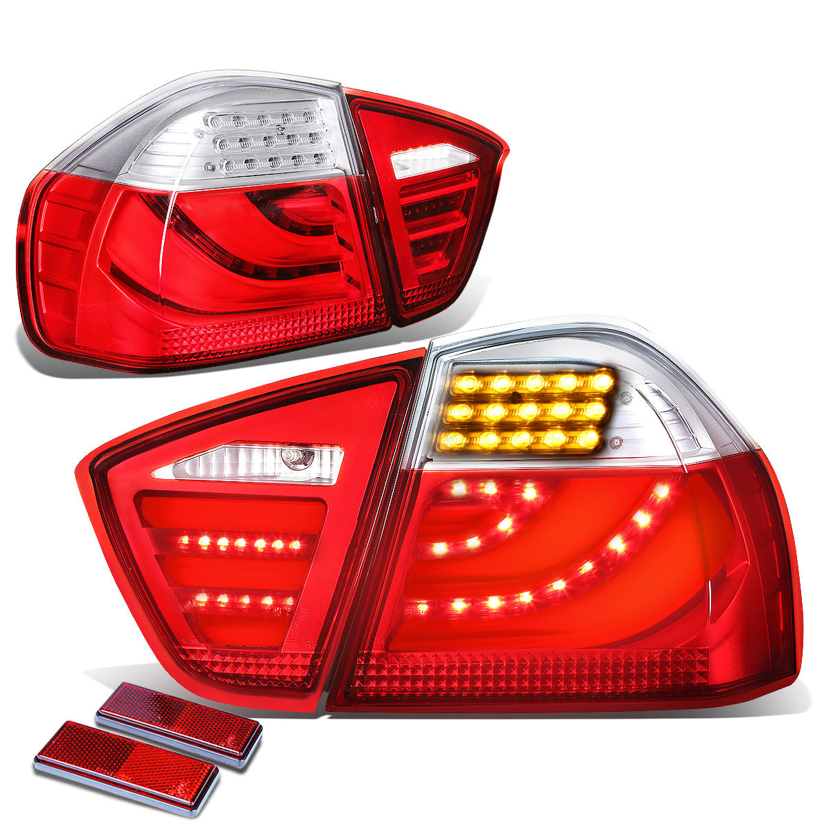 FAROS TRASEROS 05-08 BMW 3-SERIES E90 4-DR - 3D STRIP - LED - RED / CLEAR