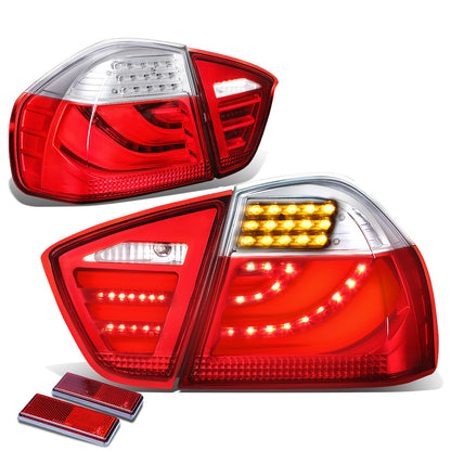 FAROS TRASEROS 05-08 BMW 3-SERIES E90 4-DR - 3D STRIP - LED - RED / CLEAR