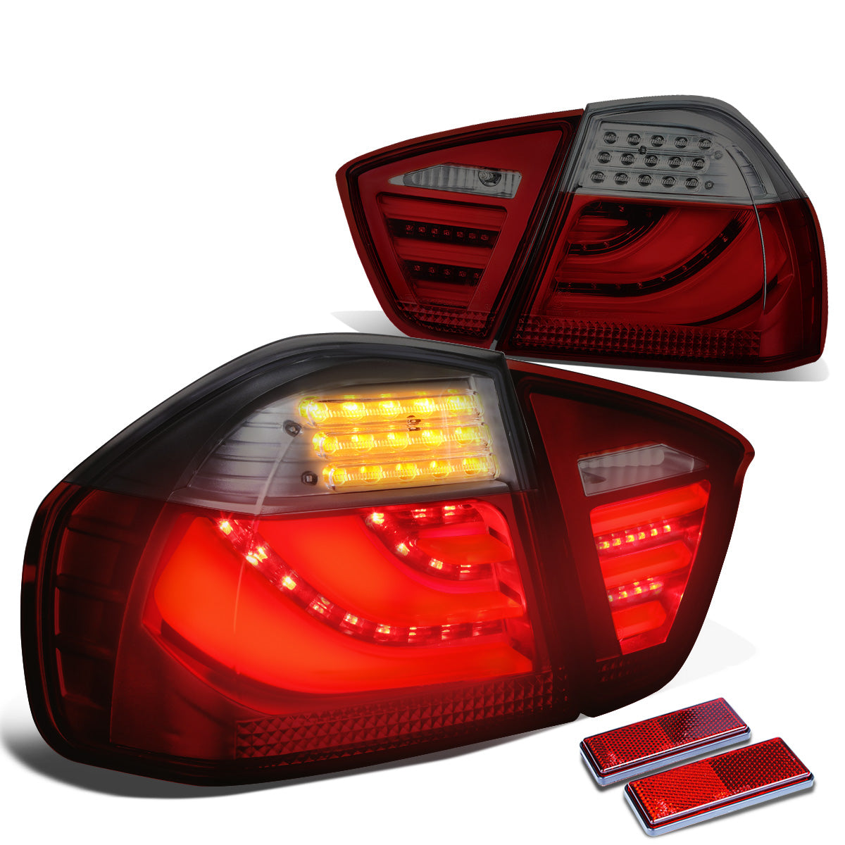 FAROS TRASEROS 05-08 BMW 3-SERIES E90 4-DR - 3D STRIP - LED - RED / SMOKE