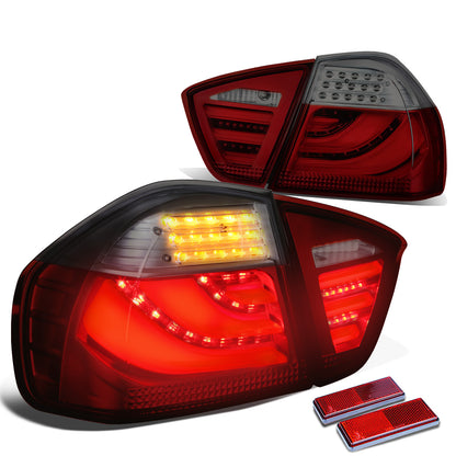 FAROS TRASEROS 05-08 BMW 3-SERIES E90 4-DR - 3D STRIP - LED - RED / SMOKE