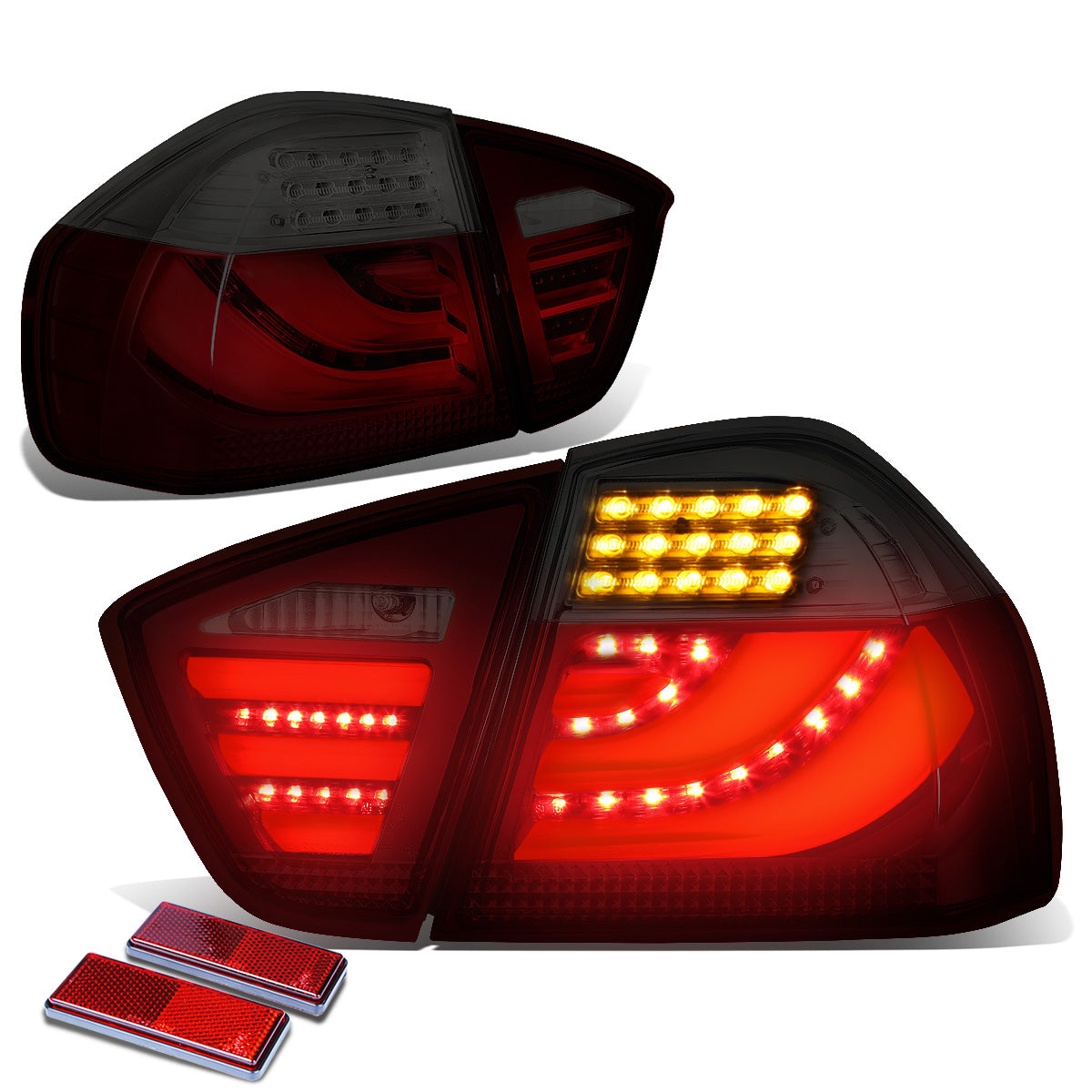 FAROS TRASEROS 05-08 BMW 3-SERIES E90 4-DR - 3D STRIP - LED - RED / SMOKE