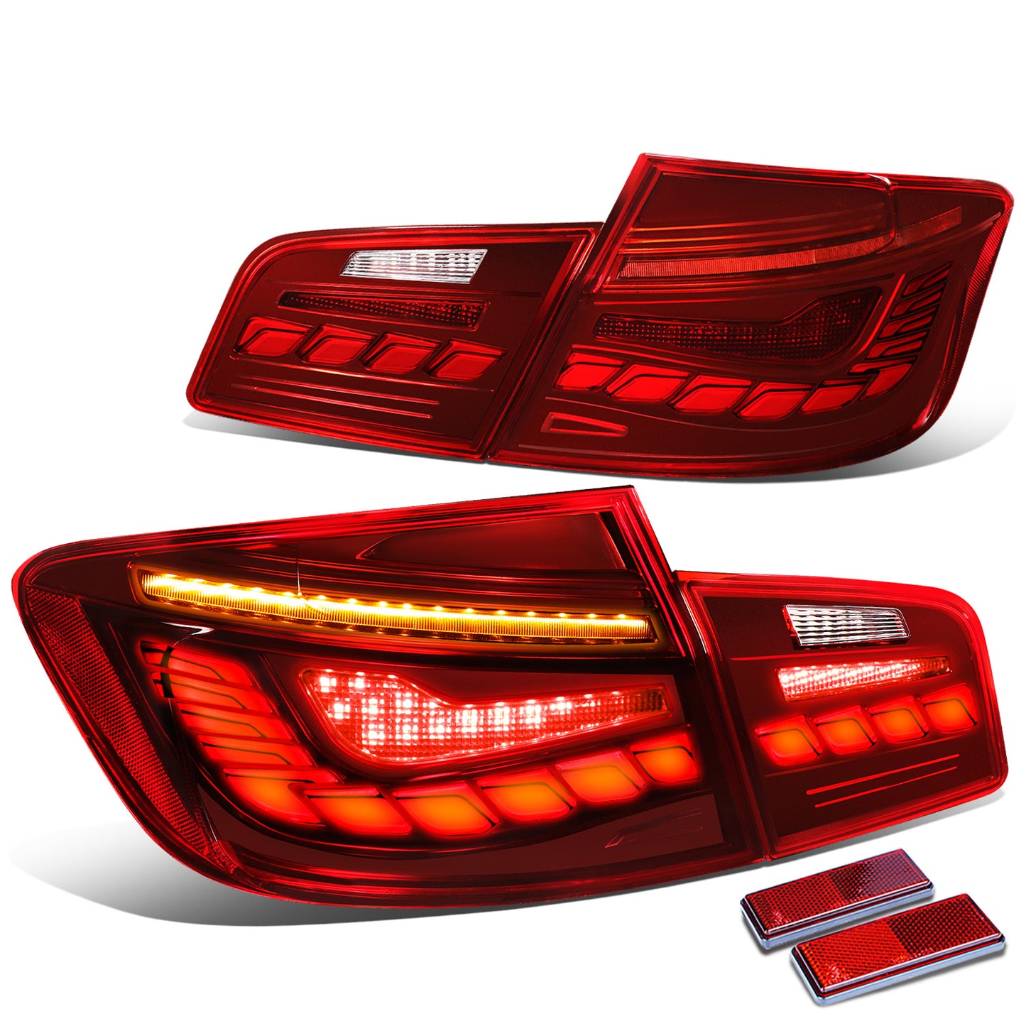 FAROS TRASEROS 11-16 BMW 528I / 11-16 BMW 535I / 12-16 BMW 550I / 12-16 BMW M5 / 12-16 BMW ACTIVEHYBRID 5 - FITS SEDAN MODELS ONLY - 3D BAR - LED - CLEAR / RED