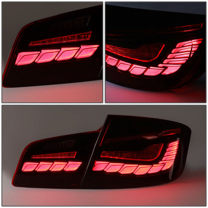 FAROS TRASEROS 11-16 BMW 528I / 11-16 BMW 535I / 12-16 BMW 550I / 12-16 BMW M5 / 12-16 BMW ACTIVEHYBRID 5 - FITS SEDAN MODELS ONLY - 3D BAR - LED - CLEAR / RED