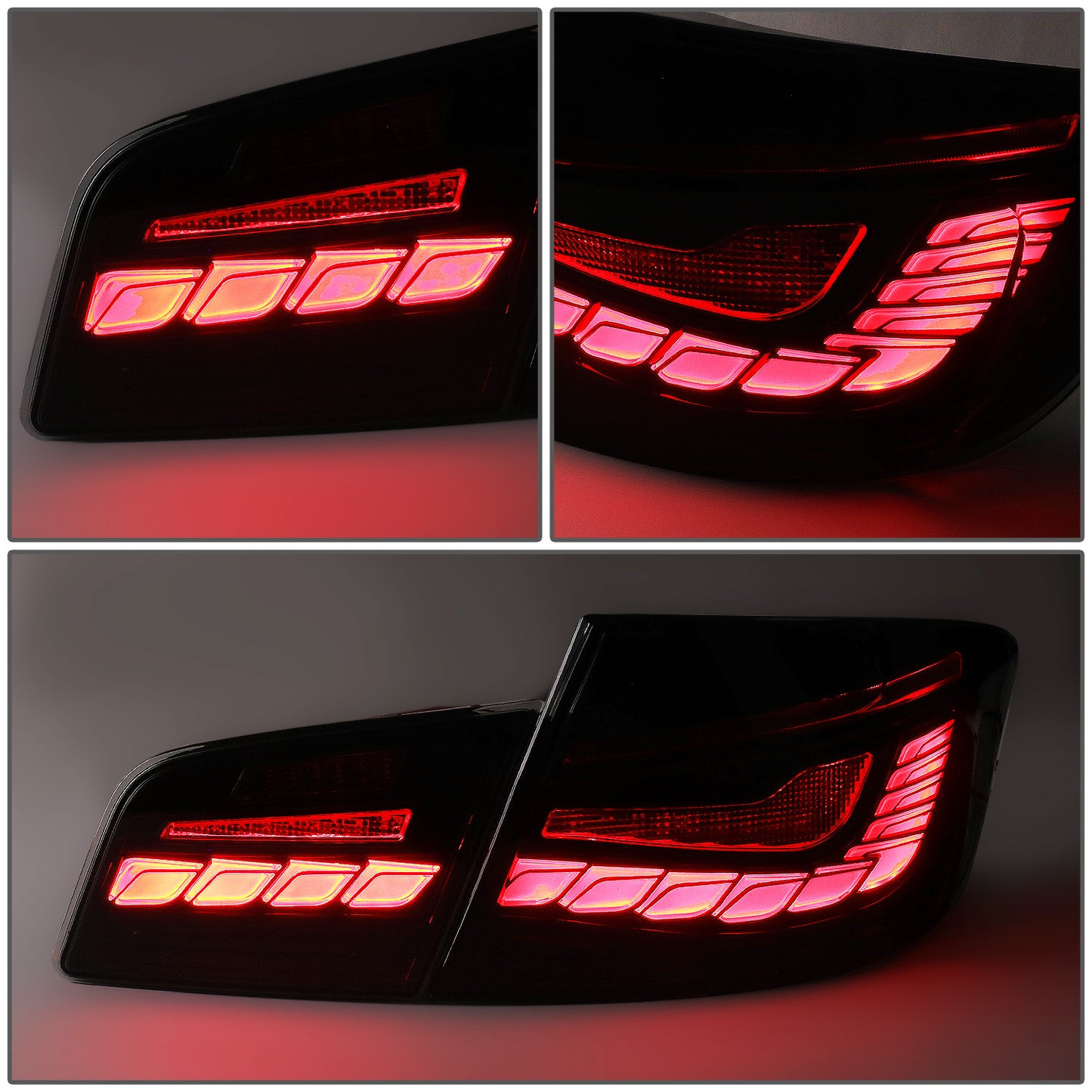 FAROS TRASEROS 11-16 BMW 528I / 11-16 BMW 535I / 12-16 BMW 550I / 12-16 BMW M5 / 12-16 BMW ACTIVEHYBRID 5 - FITS SEDAN MODELS ONLY - 3D BAR - LED - SMOKE / RED