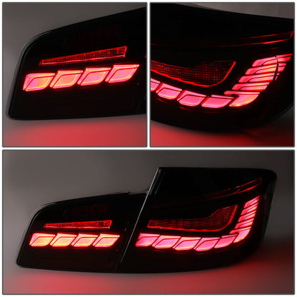 FAROS TRASEROS 11-16 BMW 528I / 11-16 BMW 535I / 12-16 BMW 550I / 12-16 BMW M5 / 12-16 BMW ACTIVEHYBRID 5 - FITS SEDAN MODELS ONLY - 3D BAR - LED - SMOKE / RED