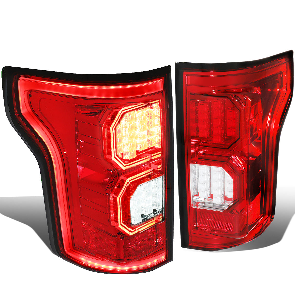 FAROS TRASEROS 15-17 FORD F-150 - 3D STRIP - TRON STYLE - LED - CHROME / RED