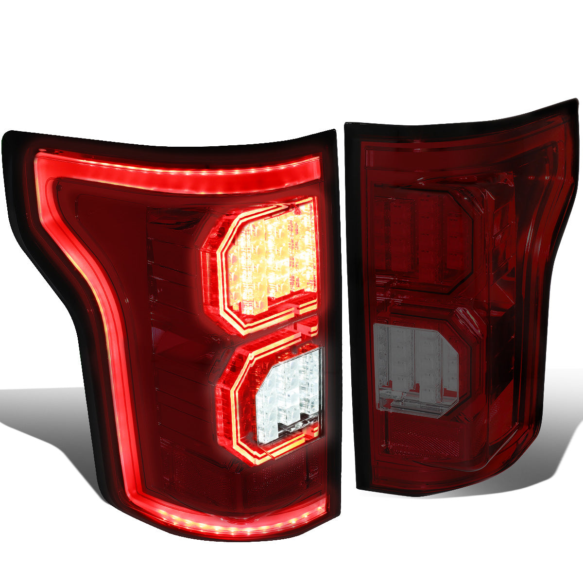 FAROS TRASEROS 15-17 FORD F-150 - 3D STRIP - TRON STYLE - LED - RED / SMOKE