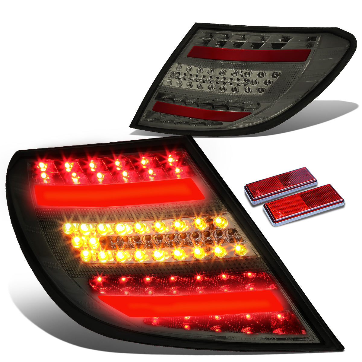 FAROS TRASEROS 12-14 MERCEDES BENZ C-CLASS W204 4-DOOR - 3D STRIP - LED - BLACK / SMOKE