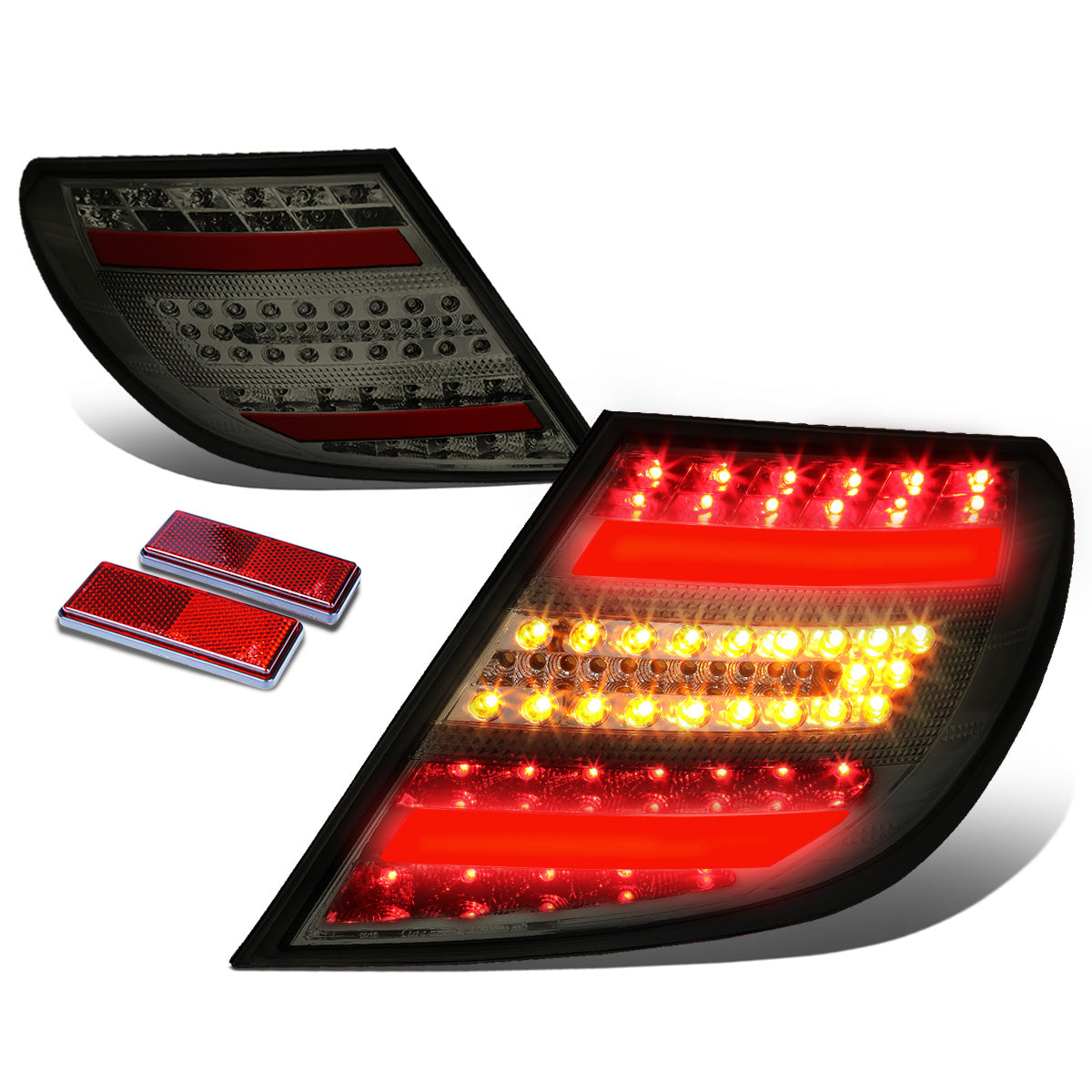 FAROS TRASEROS 12-14 MERCEDES BENZ C-CLASS W204 4-DOOR - 3D STRIP - LED - BLACK / SMOKE