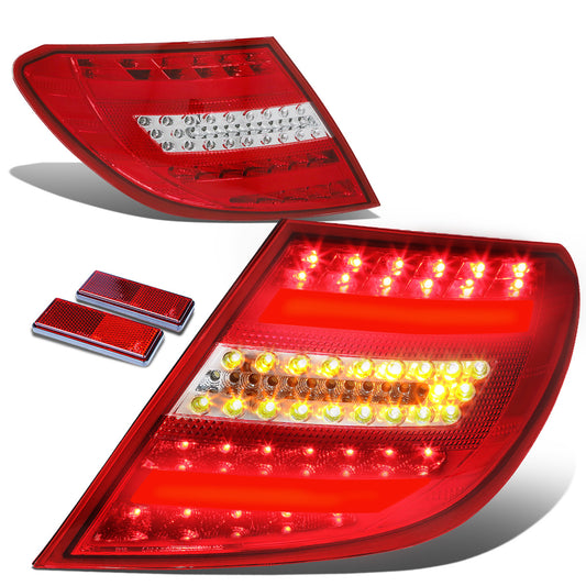 FAROS TRASEROS 08-11 MERCEDES BENZ C-CLASS W204 4-DOOR - 3D STRIP - LED - RED / CLEAR