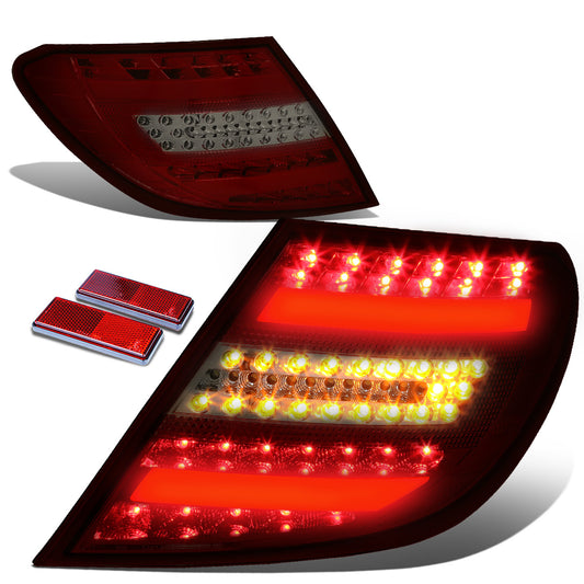 FAROS TRASEROS 12-14 MERCEDES BENZ C-CLASS W204 4-DOOR - 3D STRIP - LED - RED / SMOKE