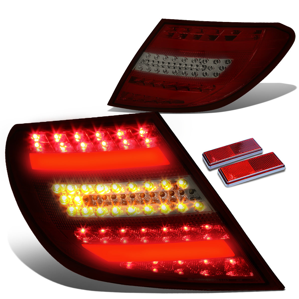 FAROS TRASEROS 12-14 MERCEDES BENZ C-CLASS W204 4-DOOR - 3D STRIP - LED - RED / SMOKE