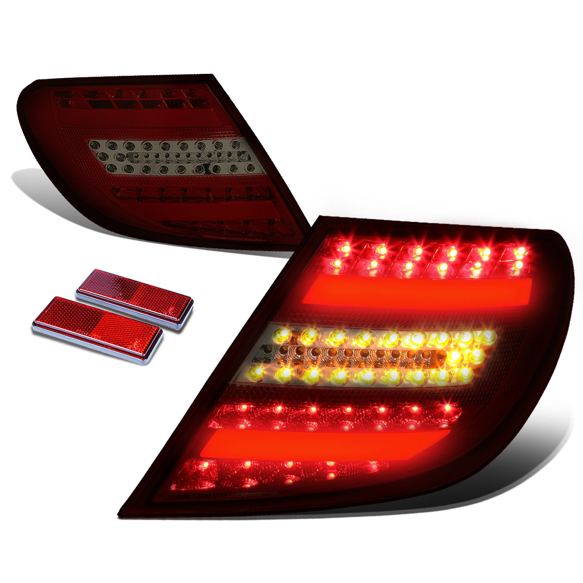 FAROS TRASEROS 12-14 MERCEDES BENZ C-CLASS W204 4-DOOR - 3D STRIP - LED - RED / SMOKE