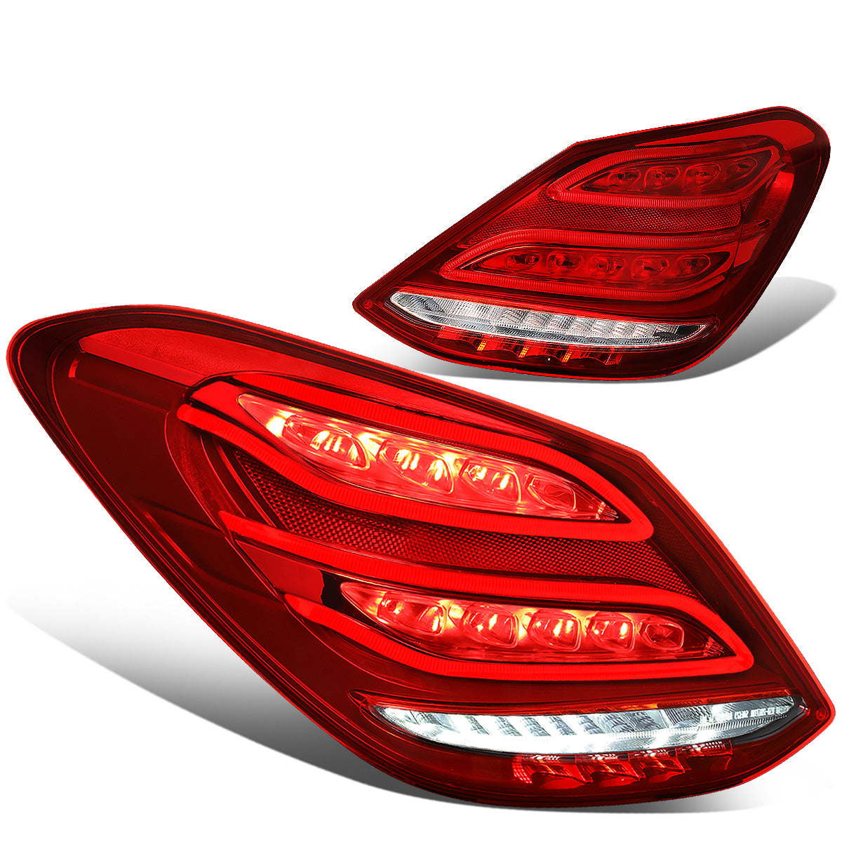 FAROS TRASEROS 15-18 MERCEDES C180, MERCEDES C200, MERCEDES C250, MERCEDES C300, MERCEDES C63 AMG / 16-18 MERCEDES C350E / 2015 MERCEDES C400 / 17-18 MERCEDES C43 AMG / 2016 MERCEDES C450 - LED - RED / CLEAR