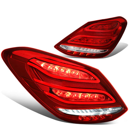 FAROS TRASEROS 15-18 MERCEDES C180, MERCEDES C200, MERCEDES C250, MERCEDES C300, MERCEDES C63 AMG / 16-18 MERCEDES C350E / 2015 MERCEDES C400 / 17-18 MERCEDES C43 AMG / 2016 MERCEDES C450 - LED - RED / CLEAR