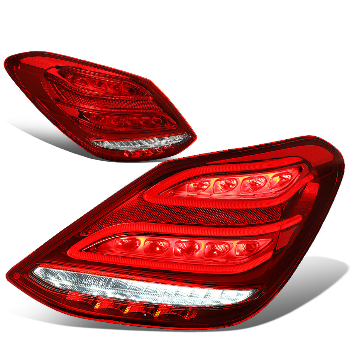 FAROS TRASEROS 15-18 MERCEDES C180, MERCEDES C200, MERCEDES C250, MERCEDES C300, MERCEDES C63 AMG / 16-18 MERCEDES C350E / 2015 MERCEDES C400 / 17-18 MERCEDES C43 AMG / 2016 MERCEDES C450 - LED - RED / CLEAR