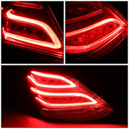 FAROS TRASEROS 15-18 MERCEDES C180, MERCEDES C200, MERCEDES C250, MERCEDES C300, MERCEDES C63 AMG / 16-18 MERCEDES C350E / 2015 MERCEDES C400 / 17-18 MERCEDES C43 AMG / 2016 MERCEDES C450 - LED - RED / CLEAR
