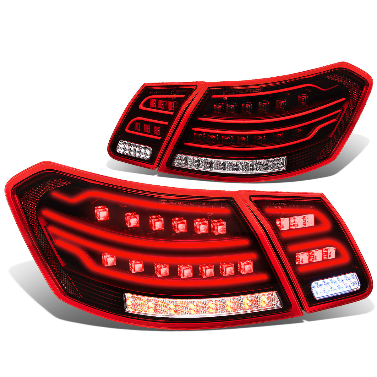 FAROS TRASEROS 10-12 MERCEDES-BENZ E-CLASS / 09-12 E63 AMG SEDAN - 3D LED - RED / CLEAR