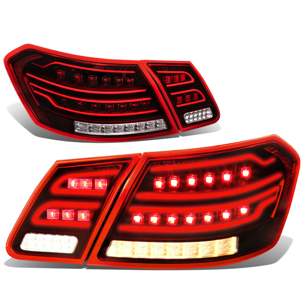 FAROS TRASEROS 10-12 MERCEDES-BENZ E-CLASS / 09-12 E63 AMG SEDAN - 3D LED - RED / CLEAR