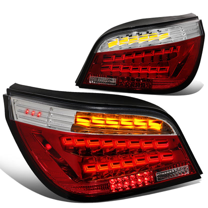 FAROS TRASEROS 08-10 BMW 525I, BMW 528I, 528I XDRIVE, BMW 530I, BMW 535I, 535I XDRIVE, BMW 550I, BMW M5 / 2008 BMW 535XI - FITS 4-DR MODELS ONLY - OLED SEQUENTIAL - RED / CLEAR