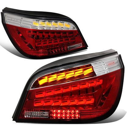 FAROS TRASEROS 08-10 BMW 525I, BMW 528I, 528I XDRIVE, BMW 530I, BMW 535I, 535I XDRIVE, BMW 550I, BMW M5 / 2008 BMW 535XI - FITS 4-DR MODELS ONLY - OLED SEQUENTIAL - RED / CLEAR