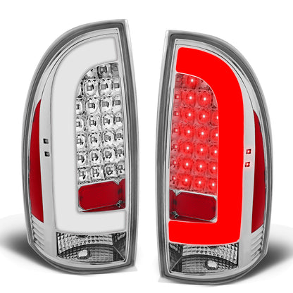 FAROS TRASEROS 05-15 TOYOTA TACOMA - L-BAR - 3D - LED - CHROME / CLEAR