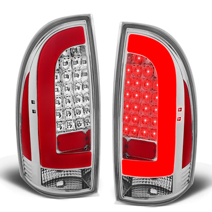 FAROS TRASEROS 05-15 TOYOTA TACOMA - RED L-BAR - 3D - LED - CHROME / CLEAR